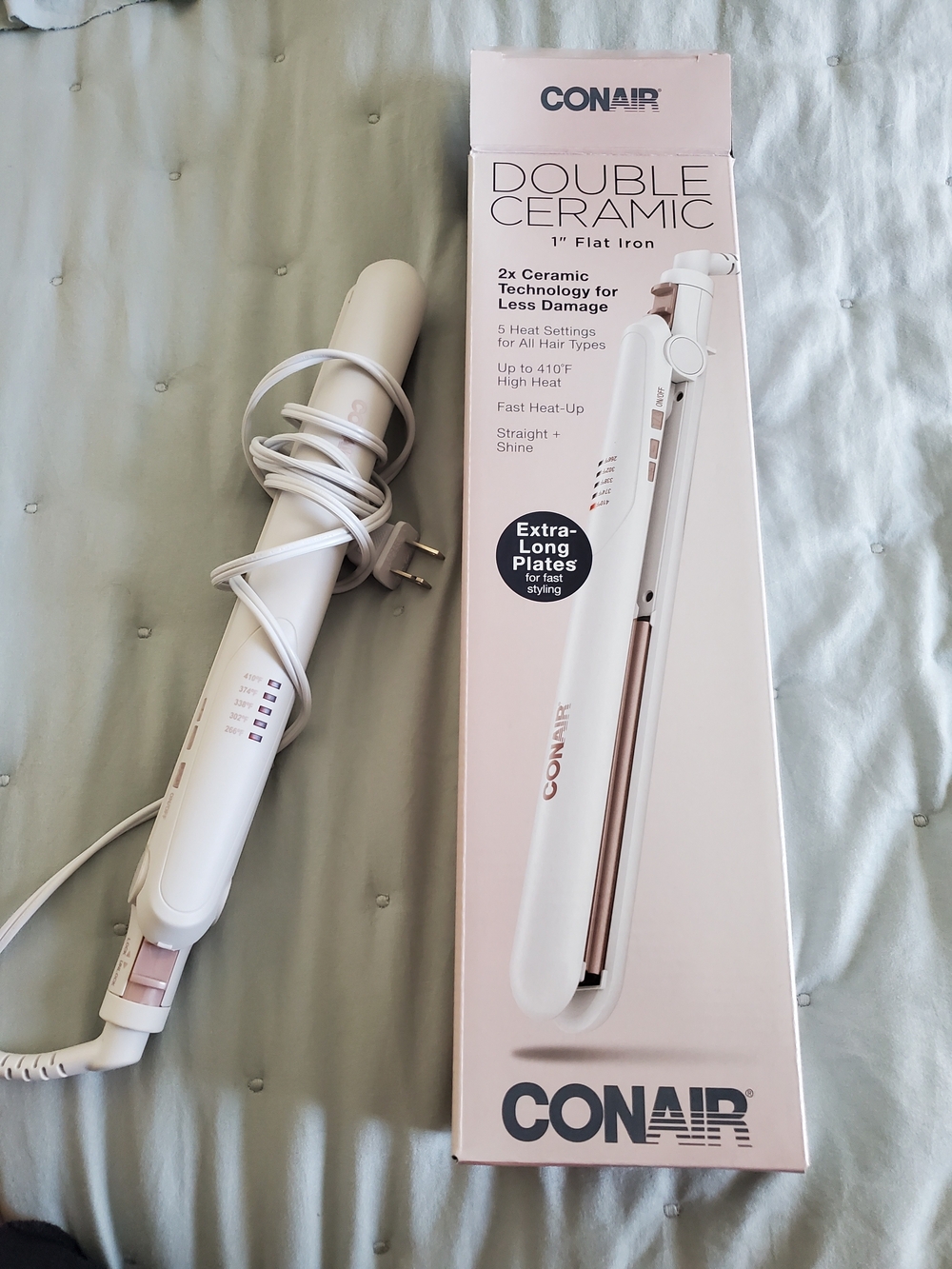 Conair Double Ceramic 1" Flat Iron Straightener in White